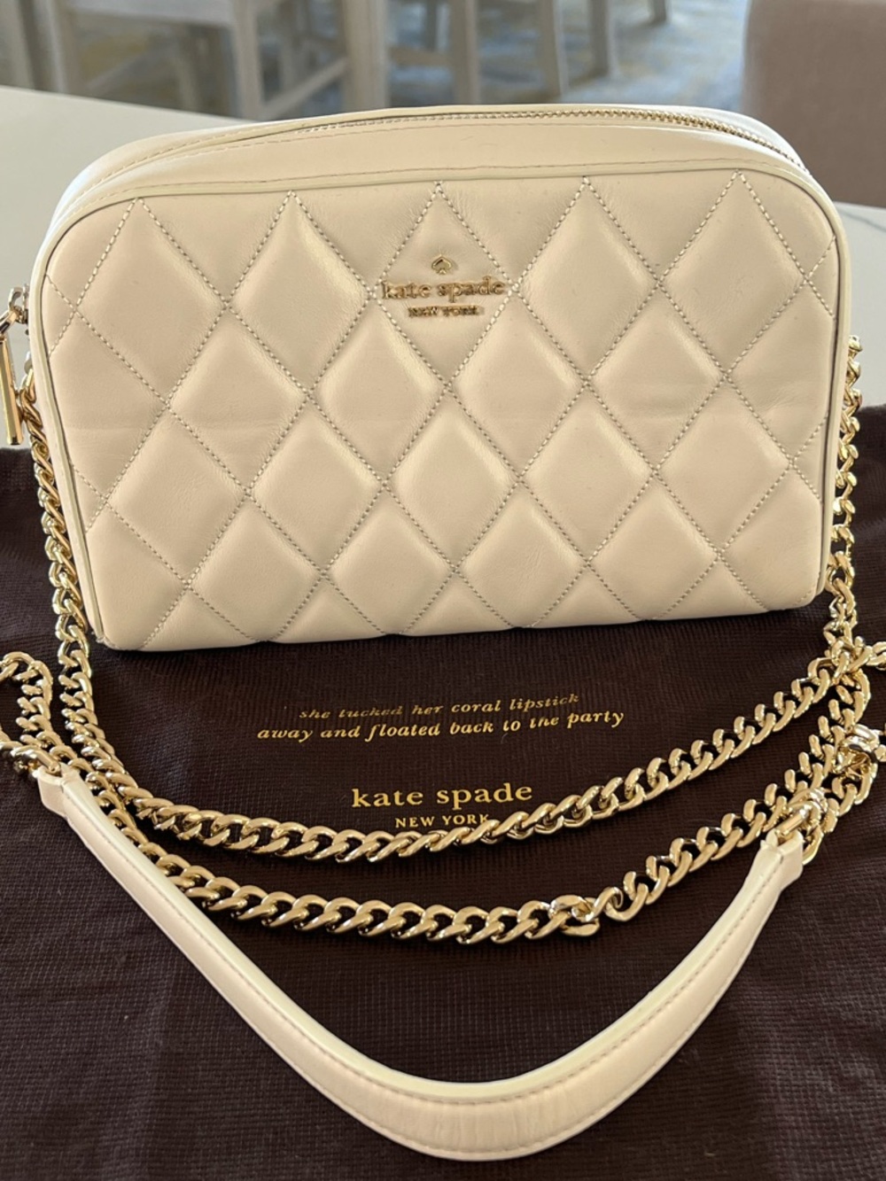 Kate Spade Carey Quilted Leather Camera Crossbody Shoulder Bag - Parchment Ivory
